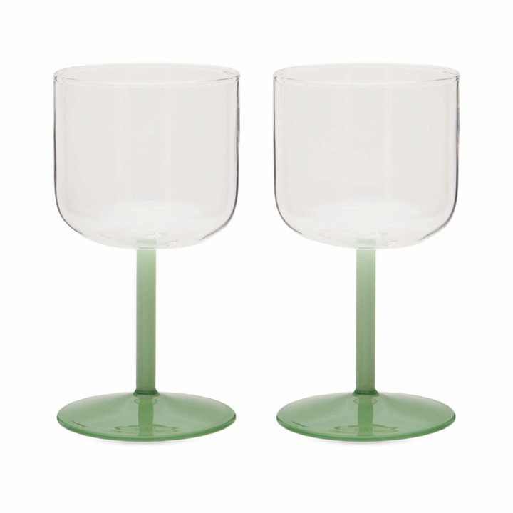 Photo: HAY Tint Wine Glass - Set of 2 in Clear/Jade Light/Dark Green 