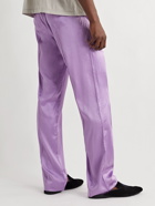 TOM FORD - Velvet-Trimmed Stretch-Silk Satin Pyjama Trousers - Purple