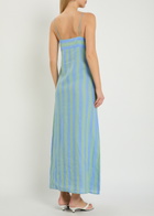 Staud Laura Striped Linen Midi Dress Light Blue
