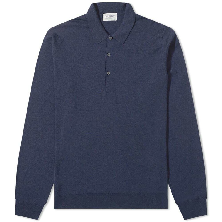 Photo: John Smedley Men's Belper Merino Knit Long Sleeve Polo Shirt in Midnight