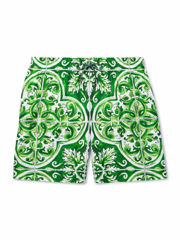 Photo: Dolce&Gabbana - Straight-Leg Mid-Length Printed Swim Shorts - Green