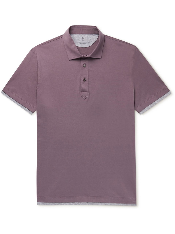 Photo: BRUNELLO CUCINELLI - Slim-Fit Layered Cotton-Jersey Polo Shirt - Purple