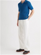TOD'S - Ribbed Cotton and Linen-Blend Polo Shirt - Blue