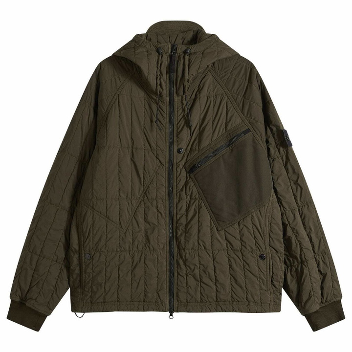 Photo: Stone Island Men's Ultralight Nylon Quilted-TC Hooded Jacket in Charcoal