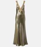 Saint Laurent Lace-trimmed silk charmeuse slip dress