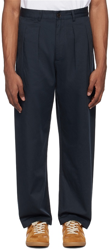 Photo: Universal Works Navy Double Pleat Trousers