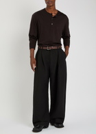 Studio Nicholson Line Pleated Linen and Wool-blend Trousers Black