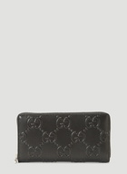 Perforated-Leather Zip-Around Wallet in Black