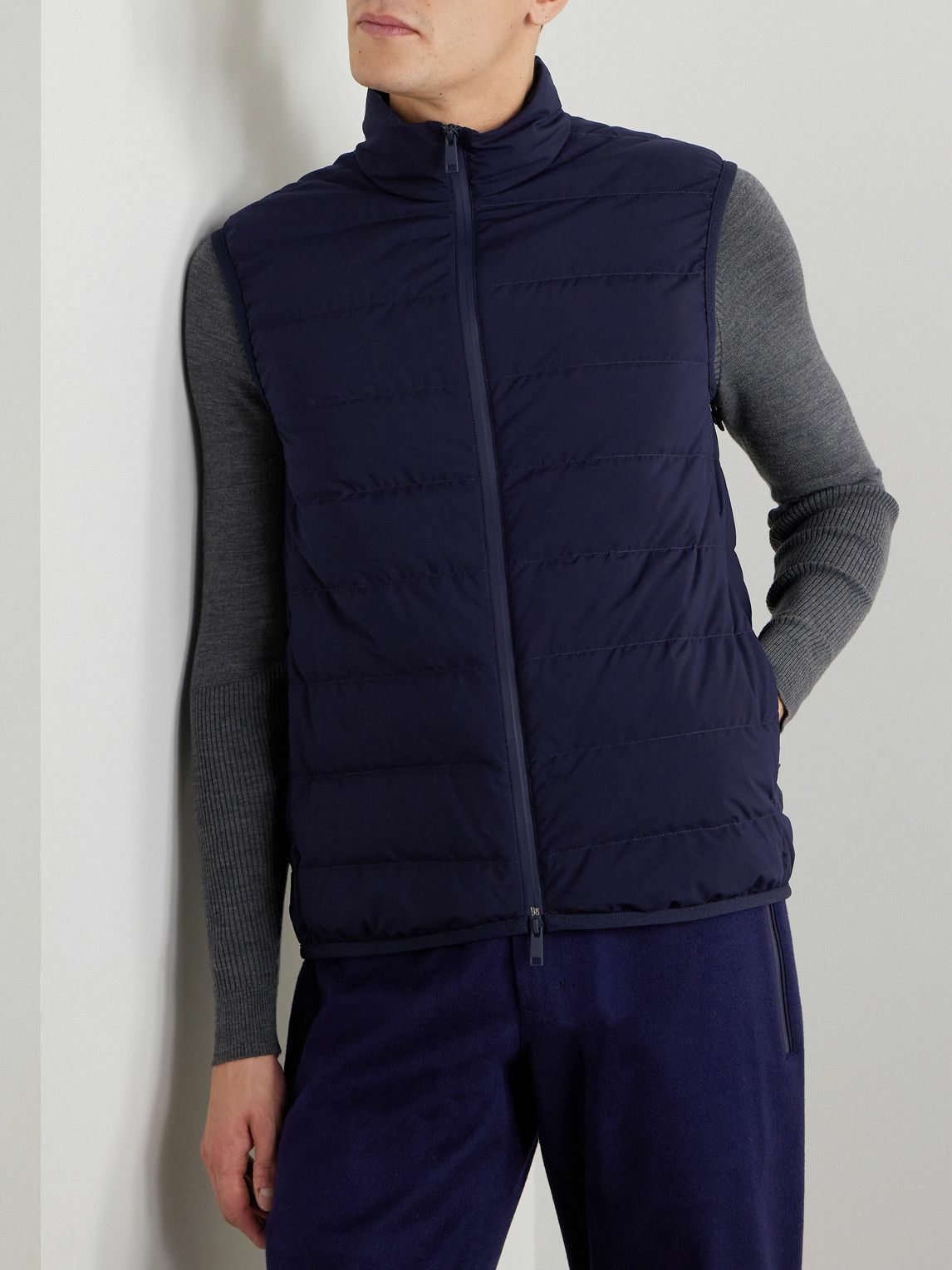Zegna - Convertible Leather-Trimmed Oasi Cashmere Hooded Ski Jacket and Quilted Down Gilet - Blue
