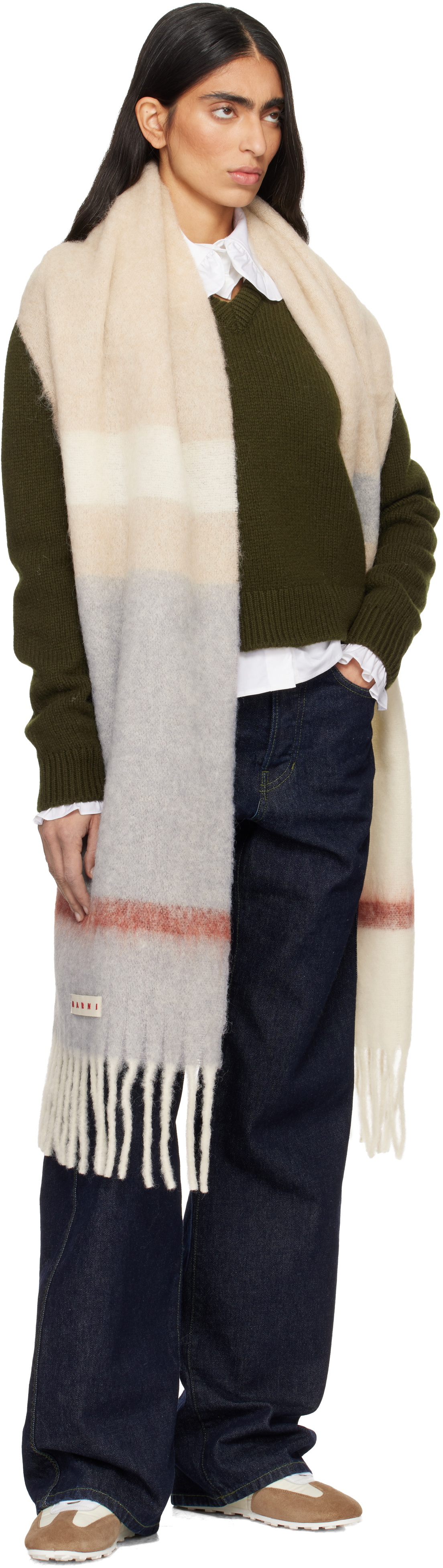 Marni Beige & Gray Striped Alpaca Scarf