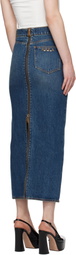 AREA Blue Zip Slit Denim Midi Skirt