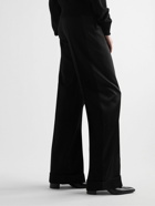 SAINT LAURENT - Wide-Leg Pleated Panelled Wool-Twill and Satin Tuxedo Trousers - Black