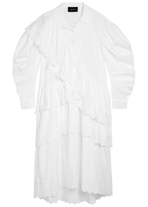 Photo: Simone Rocha Ruffled Cotton Midi Shirt Dress White