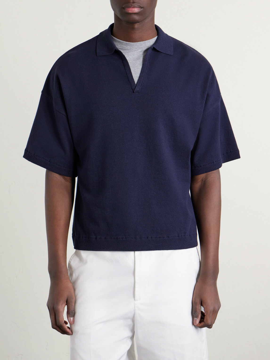 Blue Blue Japan - Knitted Polo Shirt - Blue