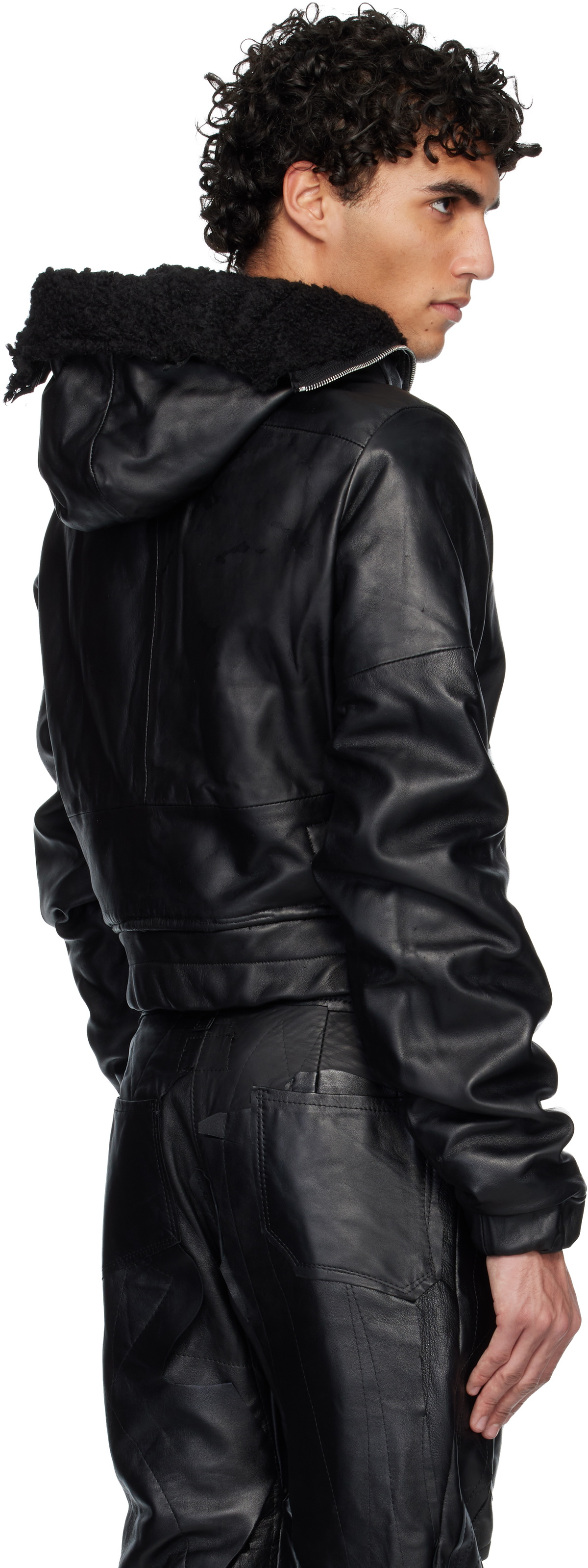 Swampgod Black Quarter Zip Palombaro Hoodie Leather Jacket