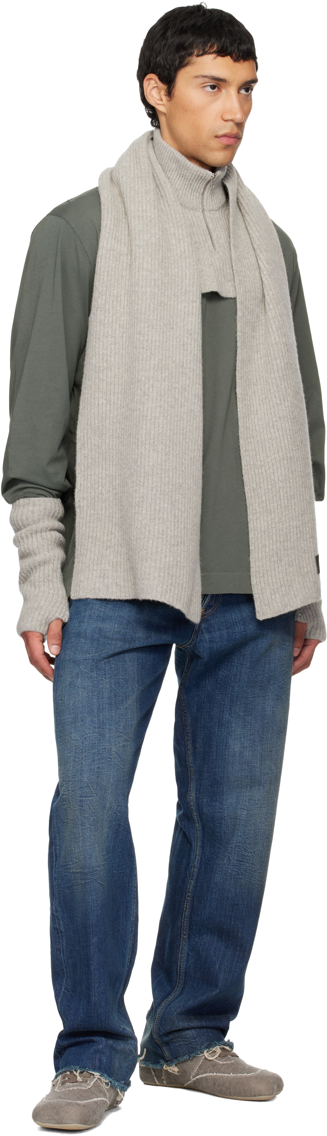 MM6 Maison Margiela Gray Fisherman Knit Camionneur Scarf