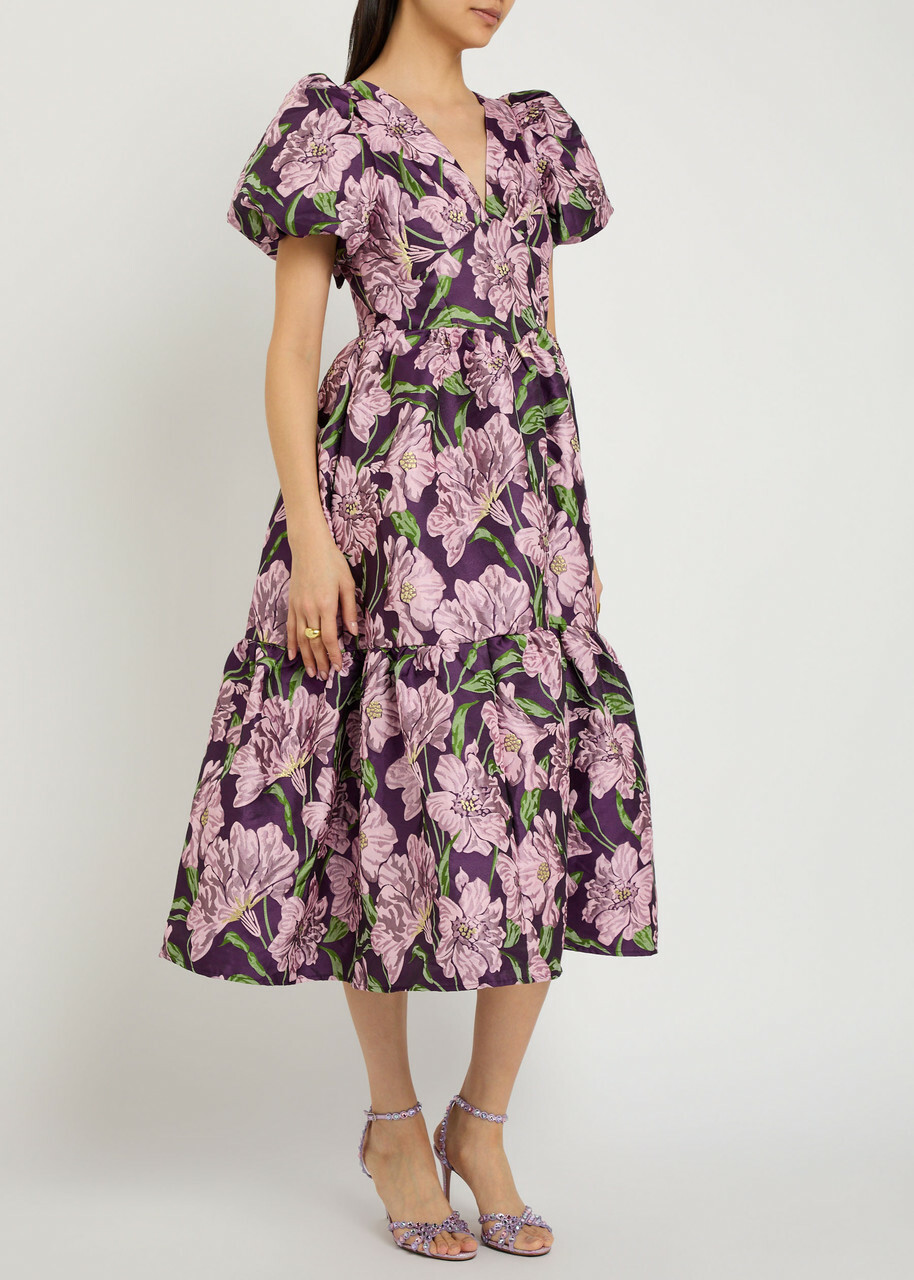 Sister Jane Floraison Floral-jacquard Woven Midi Dress Purple