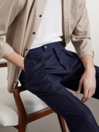 Slowear - Tapered Pleated Wool and Linen-Blend Trousers - Blue