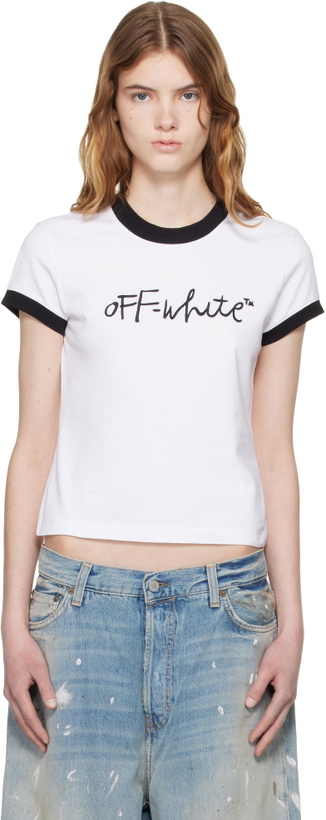 Photo: Off-White White Embroidered Script Fitted T-shirt