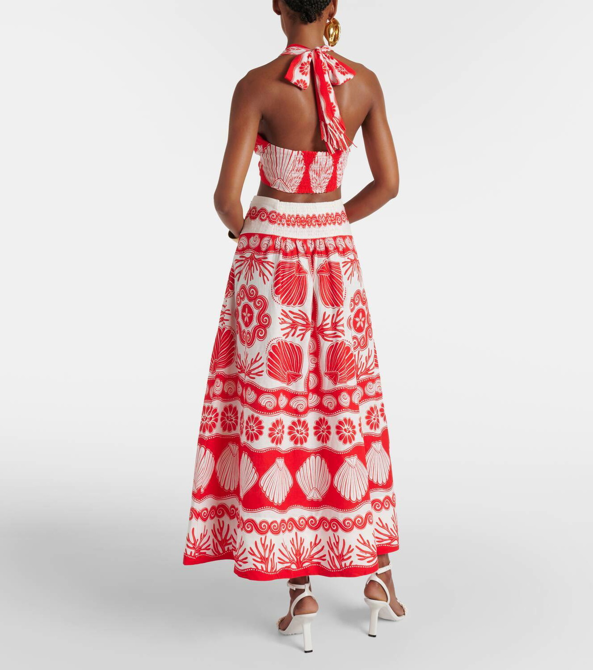 【Farm Rio】 Red Ainika Shellリネンブレンドブラトップ Farm Rio Red Ainika Shell linen-blend maxi skirt Farm Rio