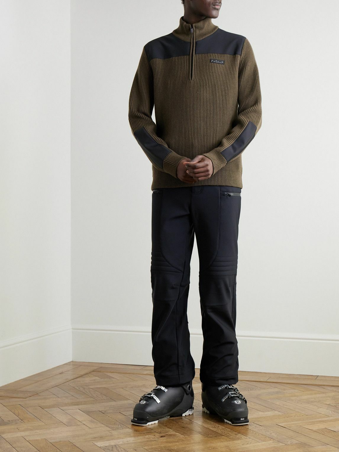 Fusalp - Theodore Jersey-Trimmed Ribbed Wool Half-Zip Sweater - Brown