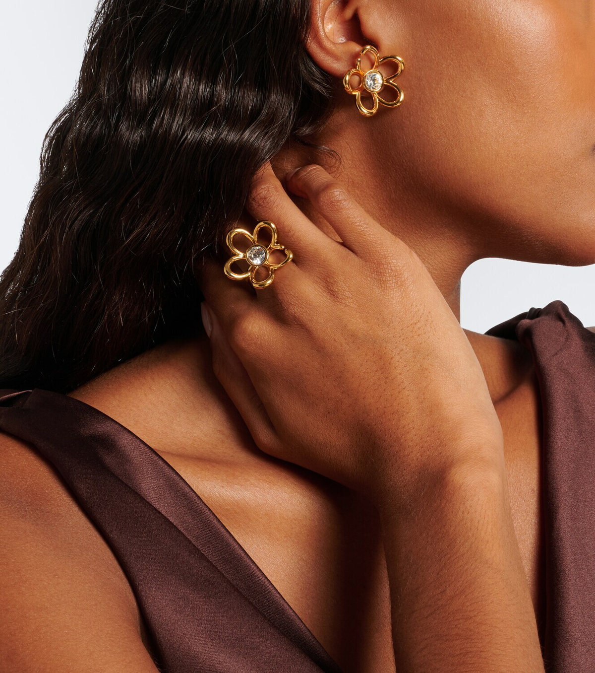 Oscar de la Renta Crystal-embellished floral ring