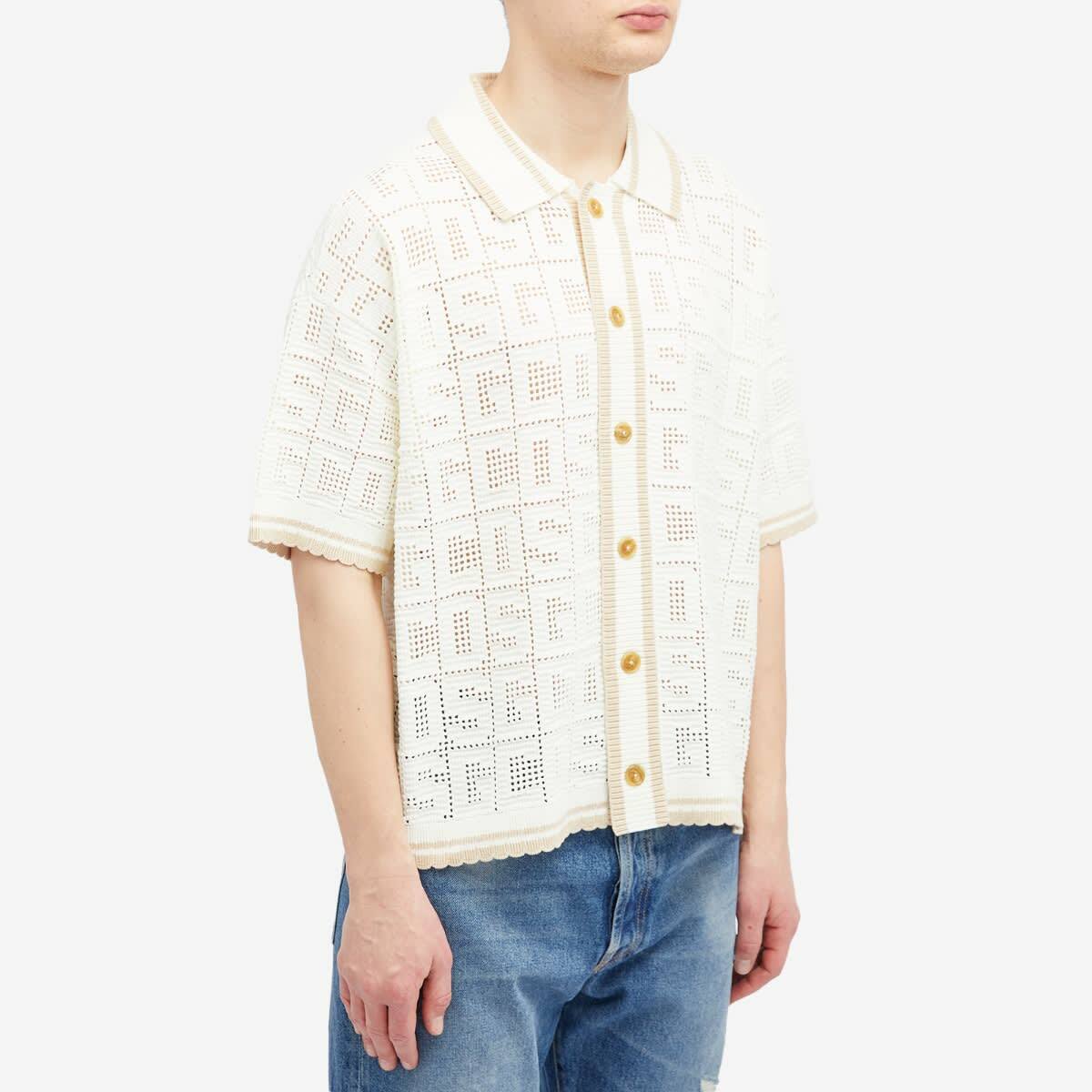 GCDS Men's Short Sleeve Monogram Knit Shirt in Off White