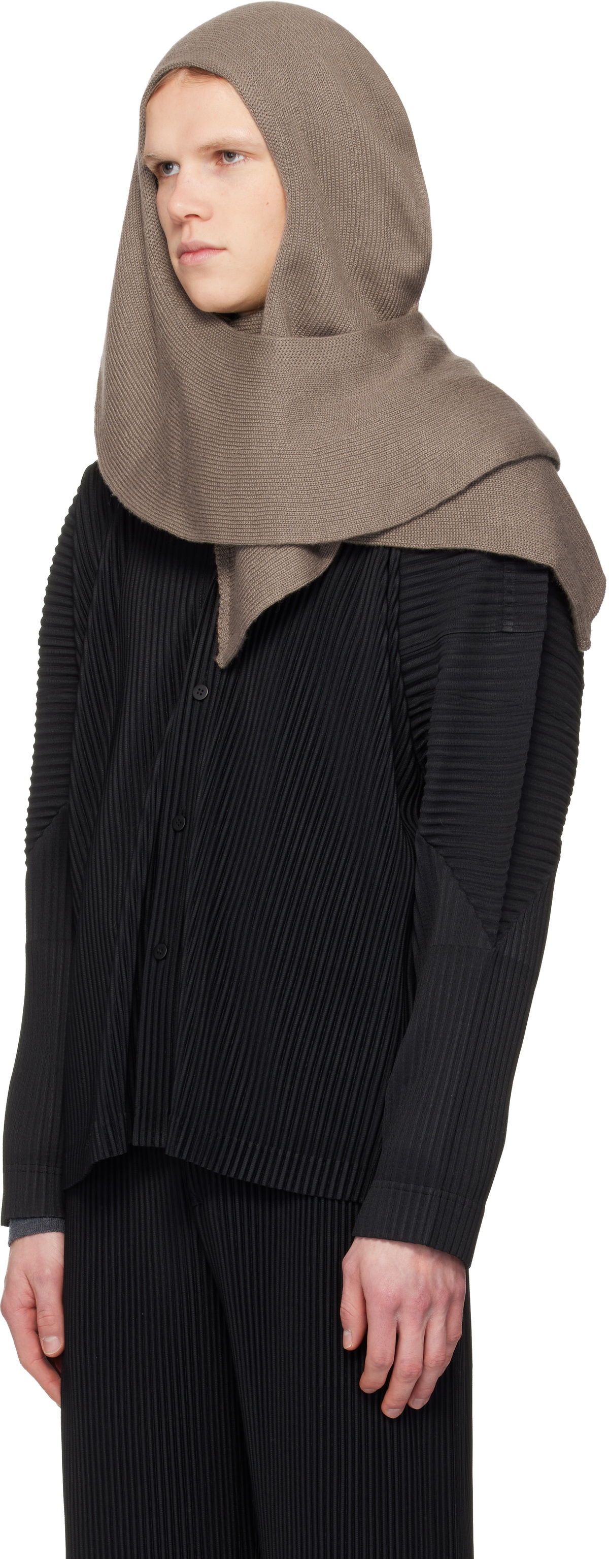 HOMME PLISSÉ ISSEY MIYAKE Taupe Cashmere Winter Gear Scarf Homme