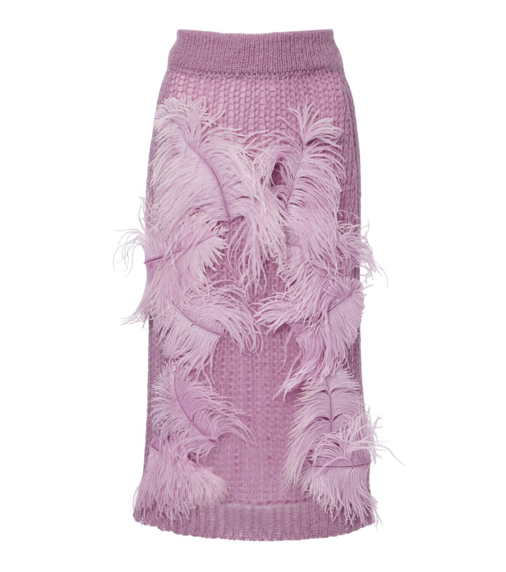 Photo: The Attico Feather-trimmed knitted midi skirt