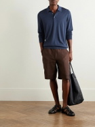 Caruso - Wool, Silk and Cashmere-Blend Polo Shirt - Blue