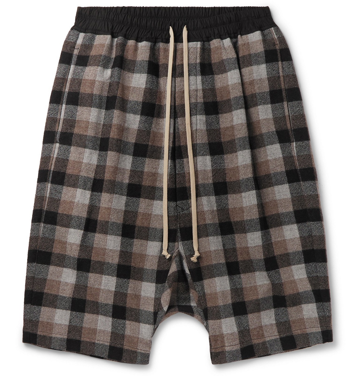 【迅速配送可能】 Rick Owens WOOL PODS Rick Owens - Pod Poplin-Trimmed Checked Virgin Wool Shorts - Multi