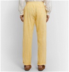 SMR Days - Striped Embroidered Cotton Drawstring Trousers - Yellow
