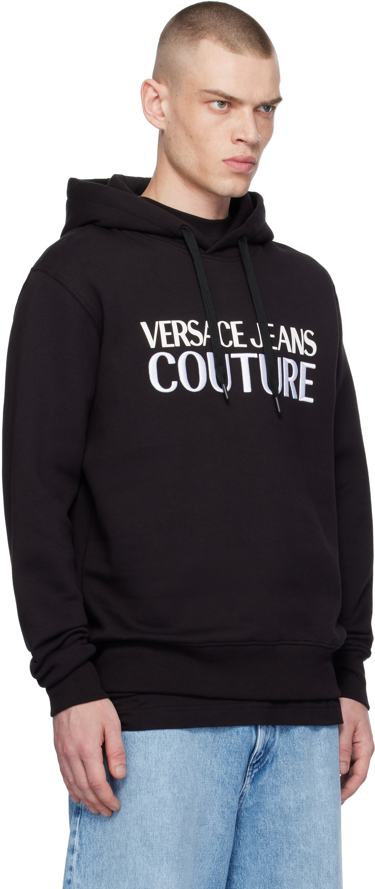 Versace Jeans Couture Black Screen-Printed Hoodie