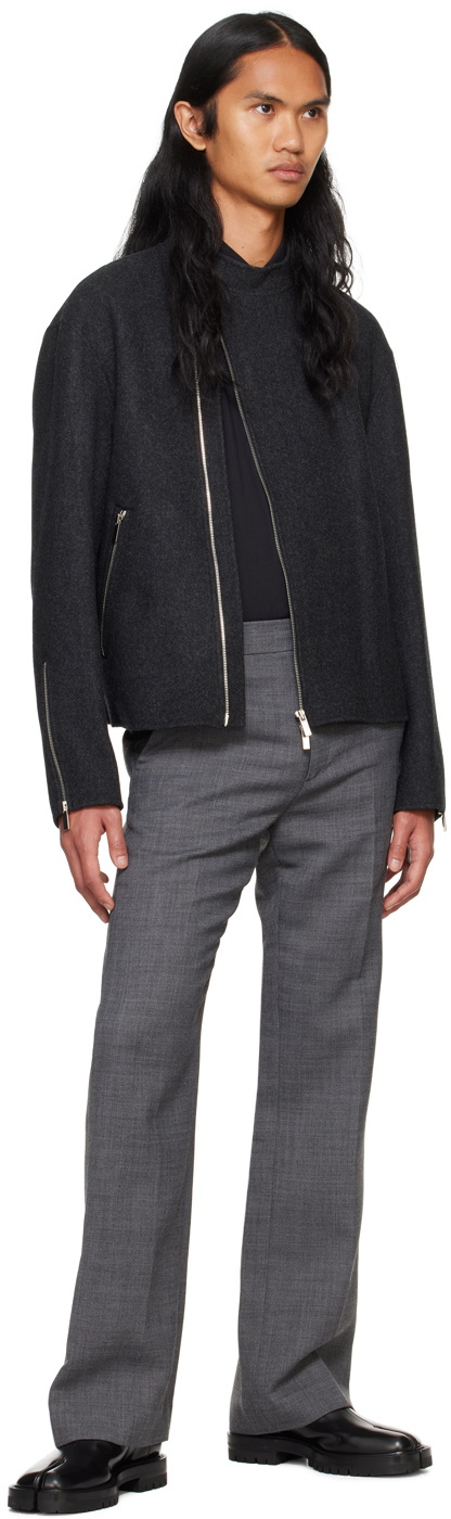 System Gray Double Faced Wool Biker Jacket