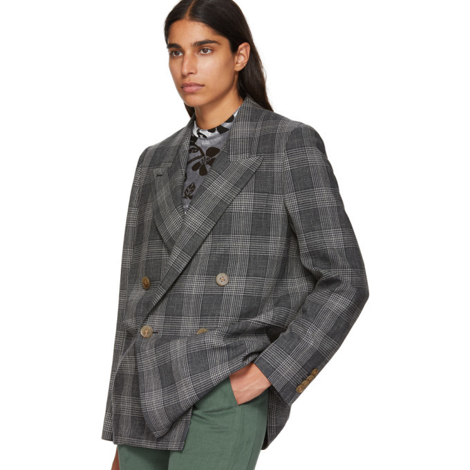 Acne Studios Blue Check Double-Breasted Blazer