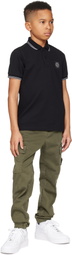 Stone Island Junior Kids Black 21348 Organic Stretch Cotton Piqué Polo
