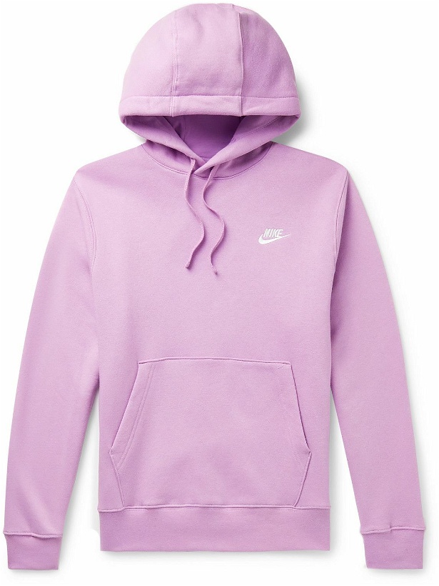 Photo: Nike - Sportswear Club Logo-Embroidered Cotton-Blend Jersey Hoodie - Purple