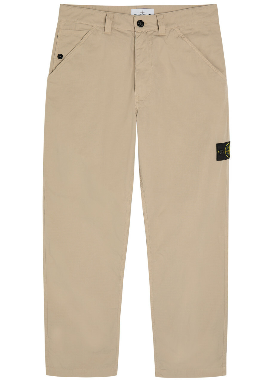 Stone Island Cotton Ripstop Straight-leg Cotton Trousers Sand