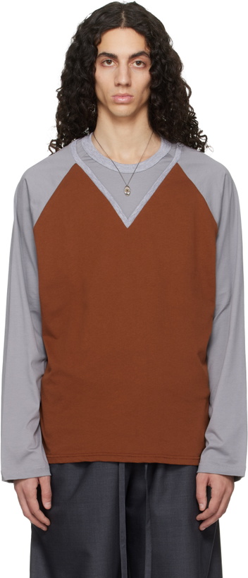 Photo: Serapis Tan & Gray W-Neck Cotton T-shirt