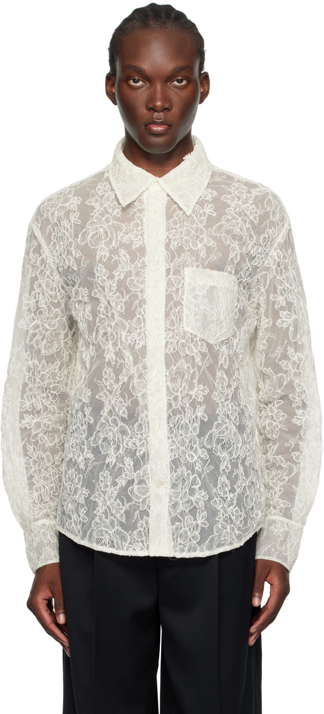 chinese dress ladies MAVI Women's Lace Detail Button-Up Shirt in White