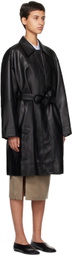 LOW CLASSIC Black Belted Faux-Leather Coat