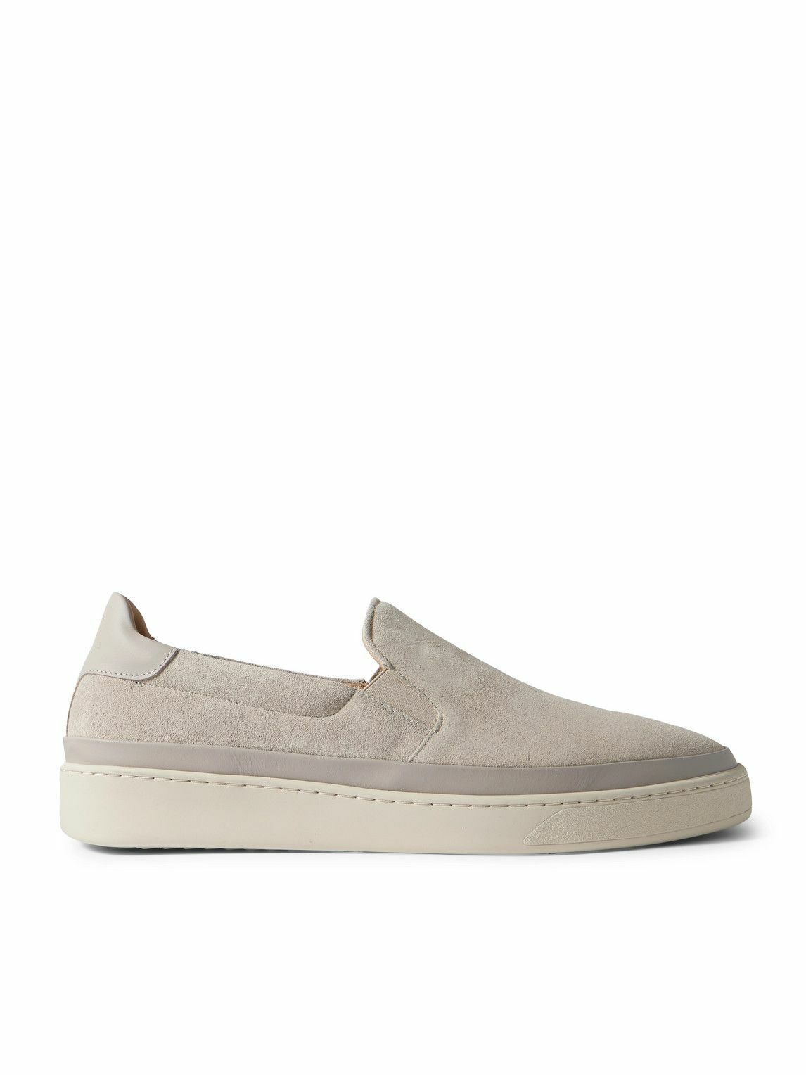 Mulo - Leather-Trimmed Suede Slip-On Sneakers - Neutrals