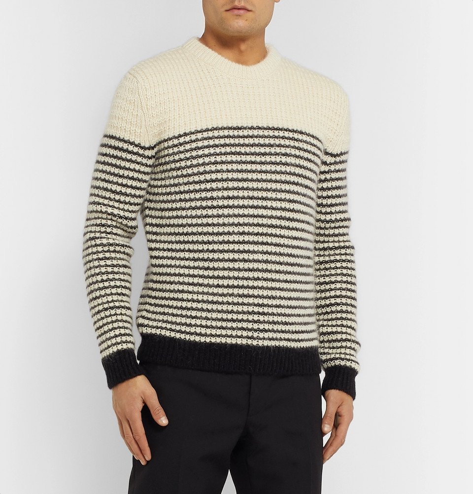 SAINT LAURENT - Slim-Fit Striped Knitted Sweater - Ecru Saint Laurent