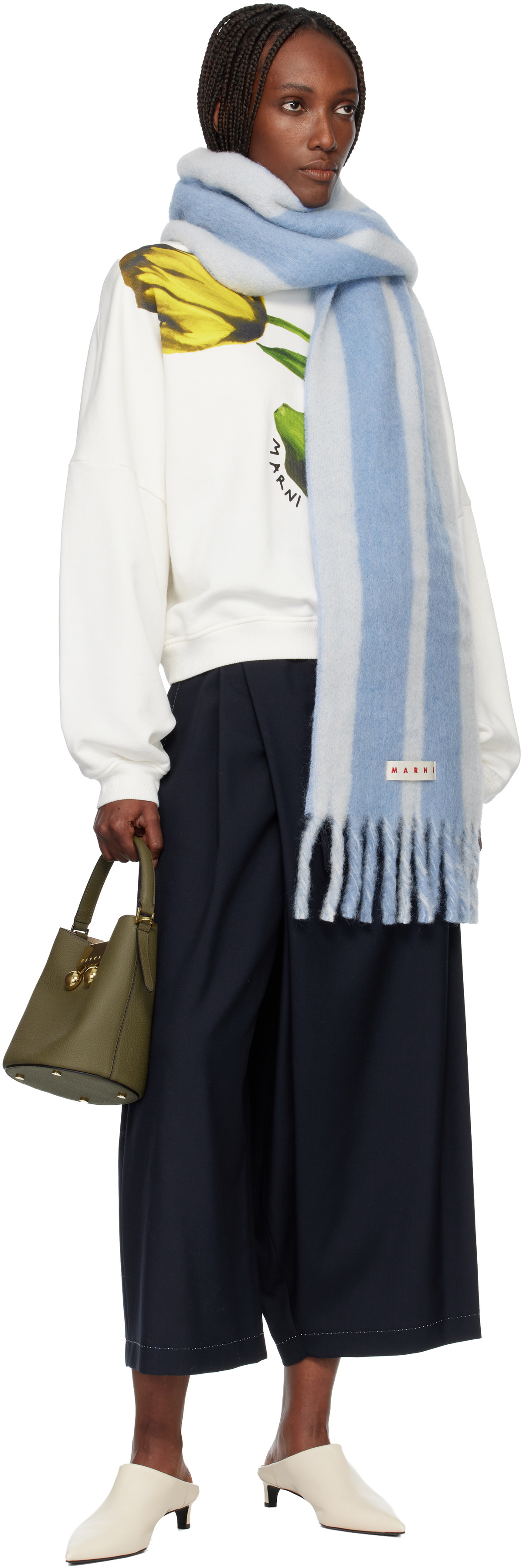 Marni Blue Striped Alpaca Scarf