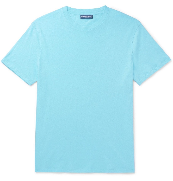Photo: Frescobol Carioca - Mazola Slub Cotton and Linen-Blend Jersey T-Shirt - Blue