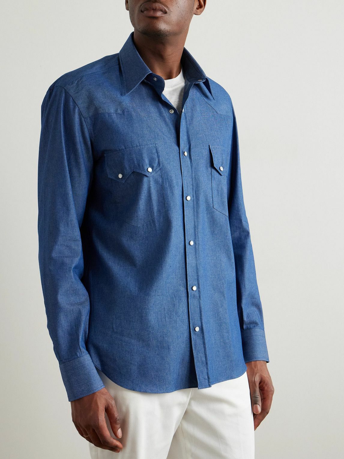 J. Mueser - Neapolitan Slim-Fit Cotton-Chambray Shirt - Blue