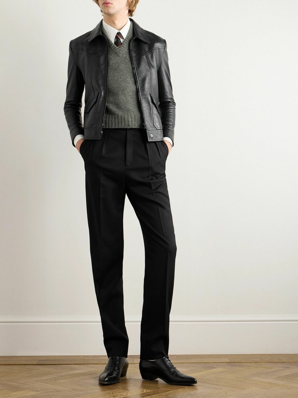 CELINE - Panelled Leather Jacket - Black