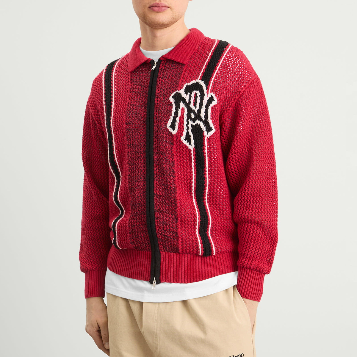 No Problemo Men's NYP Sports Crochet Zip Cardigan in Red