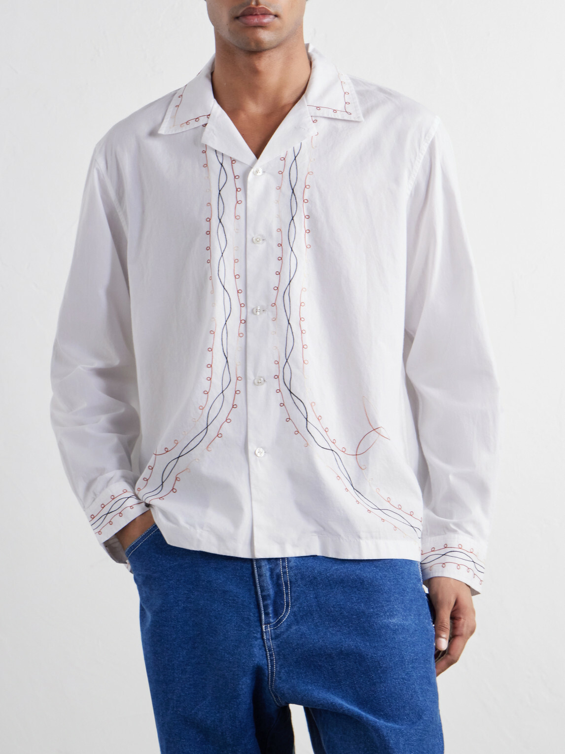 BODE - Camp-Collar Embroidered Cotton-Poplin Shirt - White