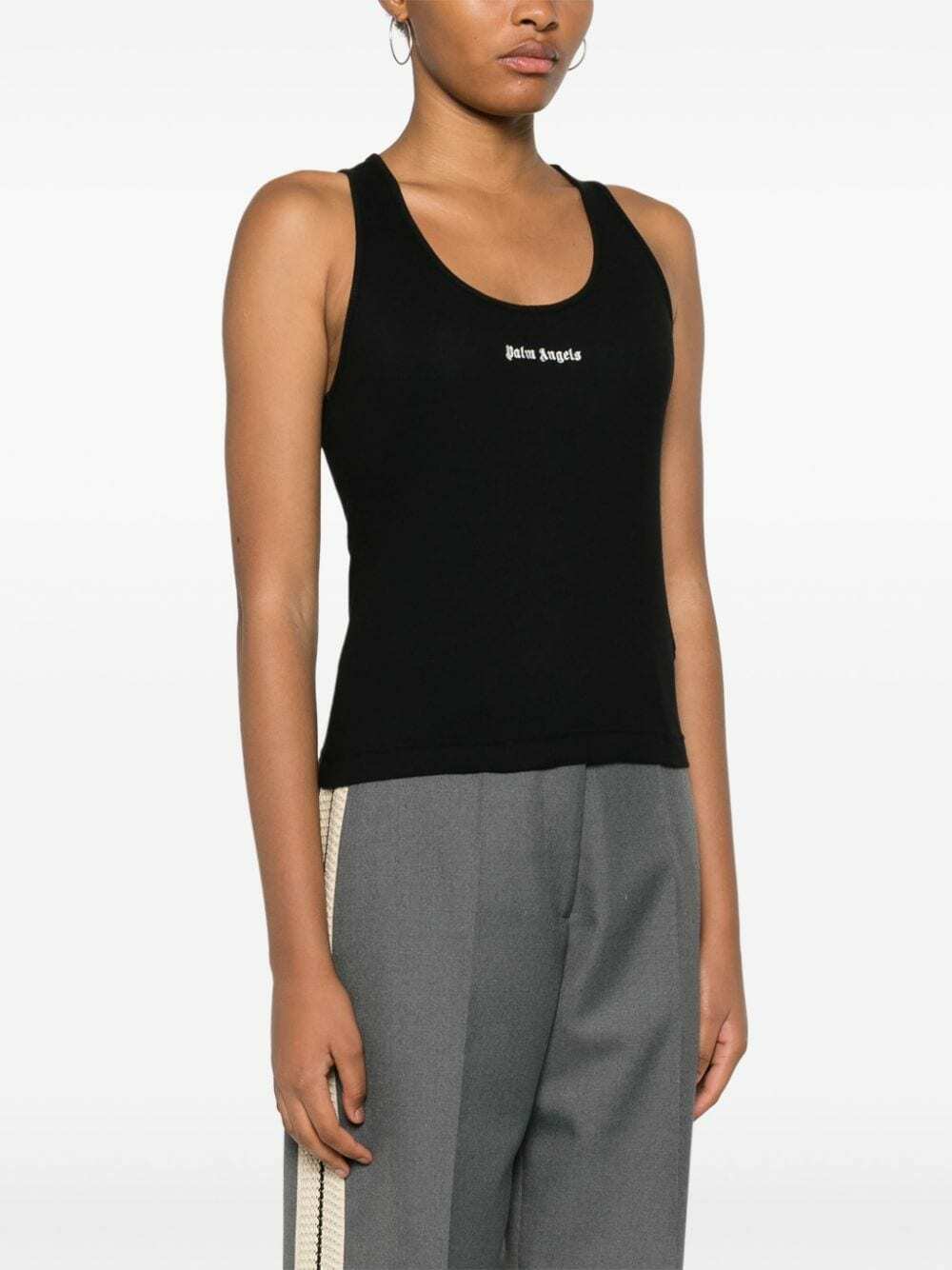 Tシャツ・カットソー PALM ANGELS LOGO RIBBED TANK TOP Palm Angels logo-embroidered Ribbed Tank Top | White | FARFETCH